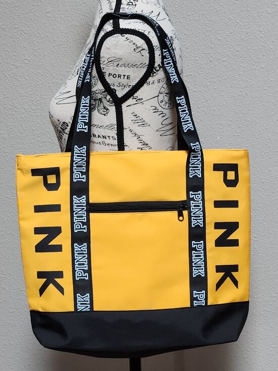 PINK Victoria's Secret Handbags - PINK Women's Large Nylon Tote Bag Yellow Black - NEW